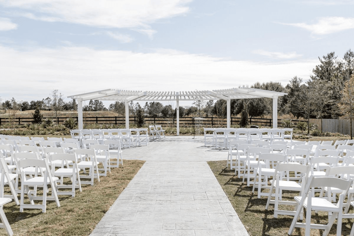 Plaza in Front of Pergola Set up with Chairs 2