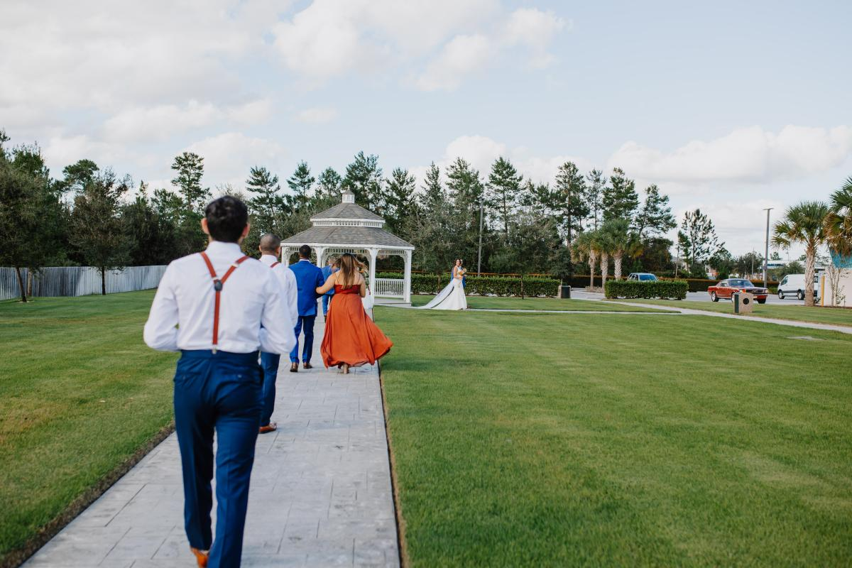 Wedding Party Headed Towards Gazebo